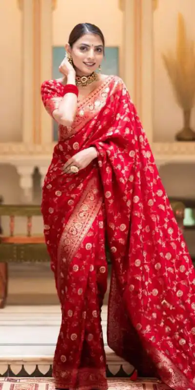 Red Soft Lichi Silk With Jacquard Work Saree | Sarees, Bollywood Sarees, Creative Sarees, Designer Sarees, Embroidered Sarees, Ethnic Saree, Modern Digital sarees, Party Wear Sarees