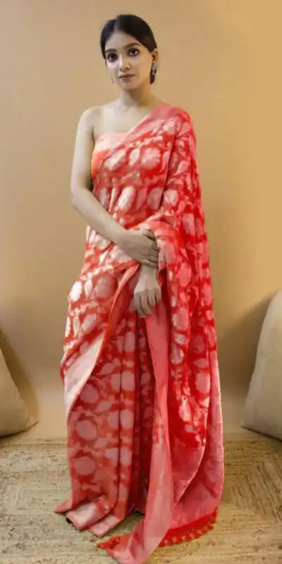 Red Soft Lichi Silk Zahlar Saree | Sarees, Bollywood Sarees, Creative Sarees, Designer Sarees, Embroidered Sarees, Ethnic Saree, Modern Digital sarees, Party Wear Sarees