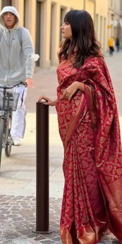 Red Soft Litchi Silk Jacquard Work Saree | Sarees, Bollywood Sarees, Creative Sarees, Designer Sarees, Embroidered Sarees, Ethnic Saree, Modern Digital sarees, Party Wear Sarees