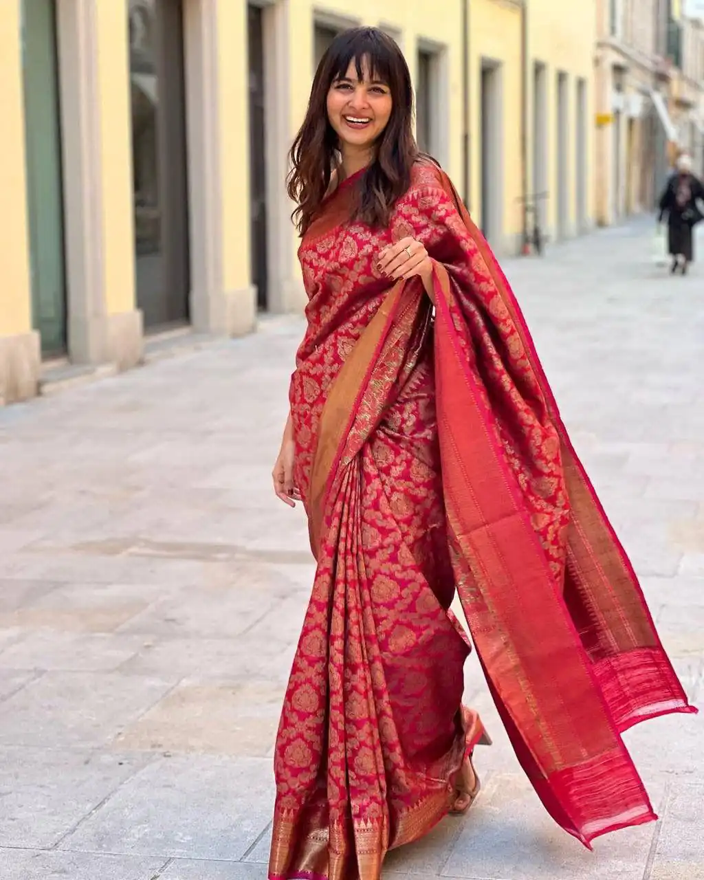 Red Soft Litchi Silk Jacquard Work Saree | Sarees, Bollywood Sarees, Creative Sarees, Designer Sarees, Embroidered Sarees, Ethnic Saree, Modern Digital sarees, Party Wear Sarees