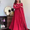 Red Star Georgette Embroidery Lace Work Gown | Gowns, Bollywood Gowns, Creative Gowns, Designer Gowns, Embroidered Gowns, Party Wear Gowns