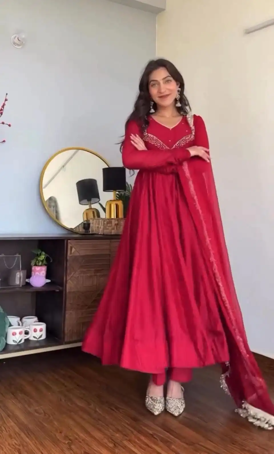 Red Star Georgette Embroidery Lace Work Gown | Gowns, Bollywood Gowns, Creative Gowns, Designer Gowns, Embroidered Gowns, Party Wear Gowns