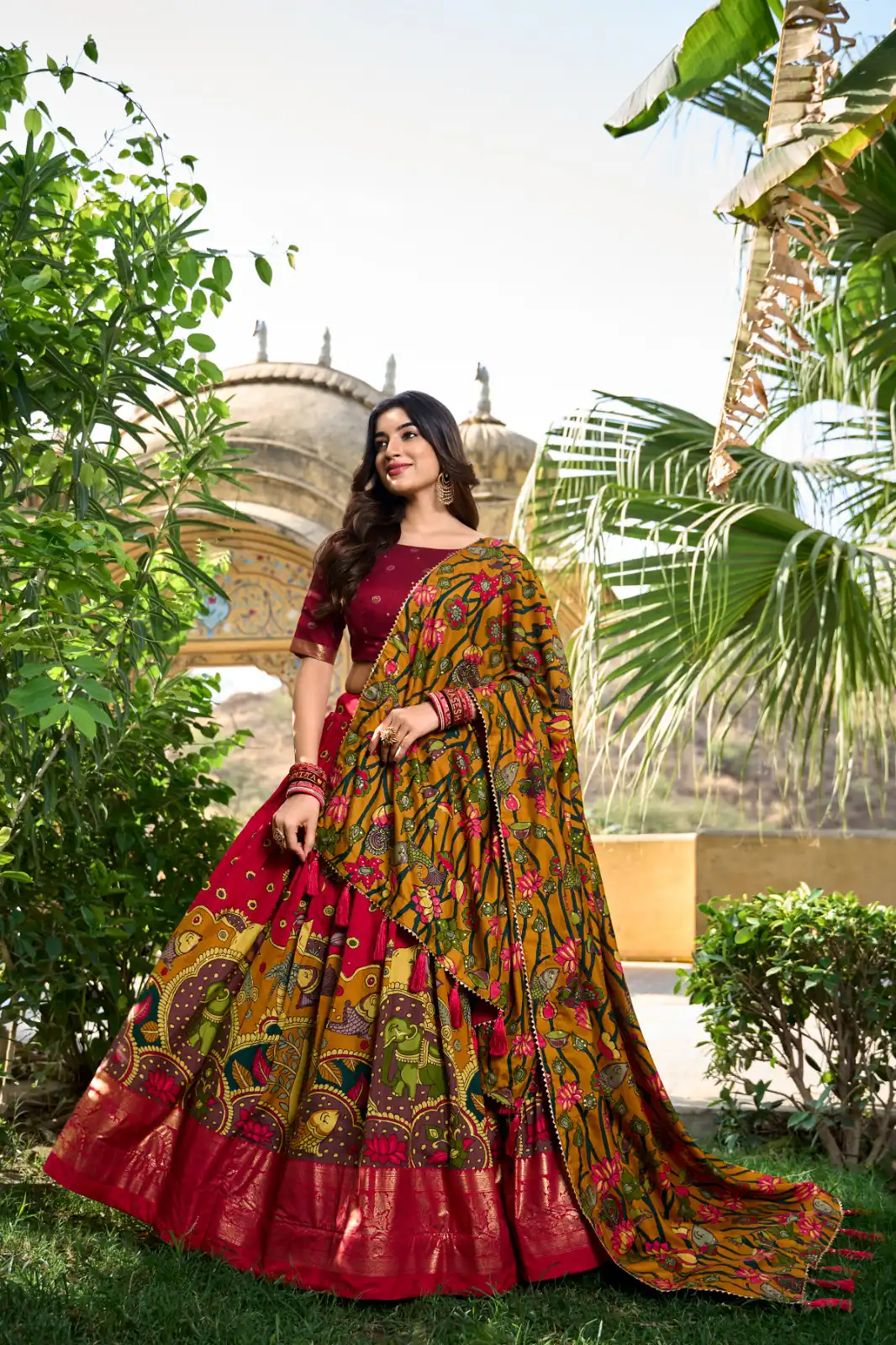 Red Tasar Silk With Gotta Patti Lehenga Choli | Lehenga, Bollywood Lehenga, Creative Lehenga, Designer Lehenga, Embroidered Lehenga, Party Wear Lehenga