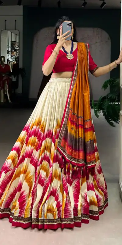 Red Taser Silk Printed Lehenga Choli | Lehenga, Bollywood Lehenga, Creative Lehenga, Designer Lehenga, Embroidered Lehenga, Party Wear Lehenga