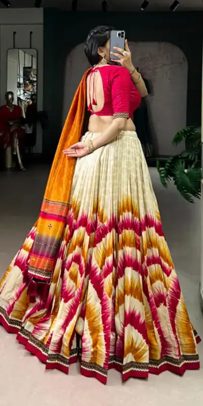 Red Taser Silk Printed Lehenga Choli | Lehenga, Bollywood Lehenga, Creative Lehenga, Designer Lehenga, Embroidered Lehenga, Party Wear Lehenga