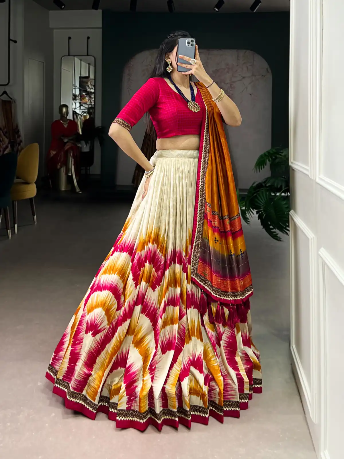 Red Taser Silk Printed Lehenga Choli | Lehenga, Bollywood Lehenga, Creative Lehenga, Designer Lehenga, Embroidered Lehenga, Party Wear Lehenga