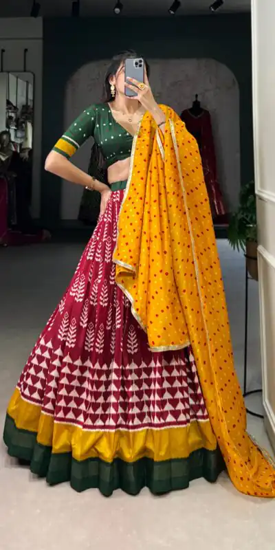 Red Tushar Print Lehenga Choli | Lehenga, Bollywood Lehenga, Creative Lehenga, Designer Lehenga, Embroidered Lehenga, Party Wear Lehenga