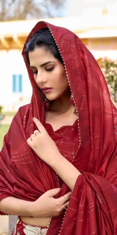 Red Tussar Silk Floral Foil Printed Lehenga Choli | Lehenga, Bollywood Lehenga, Creative Lehenga, Designer Lehenga, Embroidered Lehenga, Party Wear Lehenga
