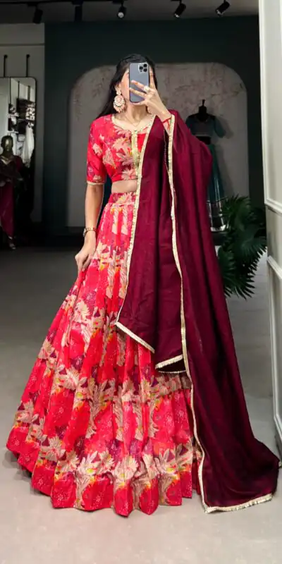 Red Tussar Silk Sequins Work Lehenga Choli | Lehenga, Bollywood Lehenga, Creative Lehenga, Designer Lehenga, Embroidered Lehenga, Party Wear Lehenga