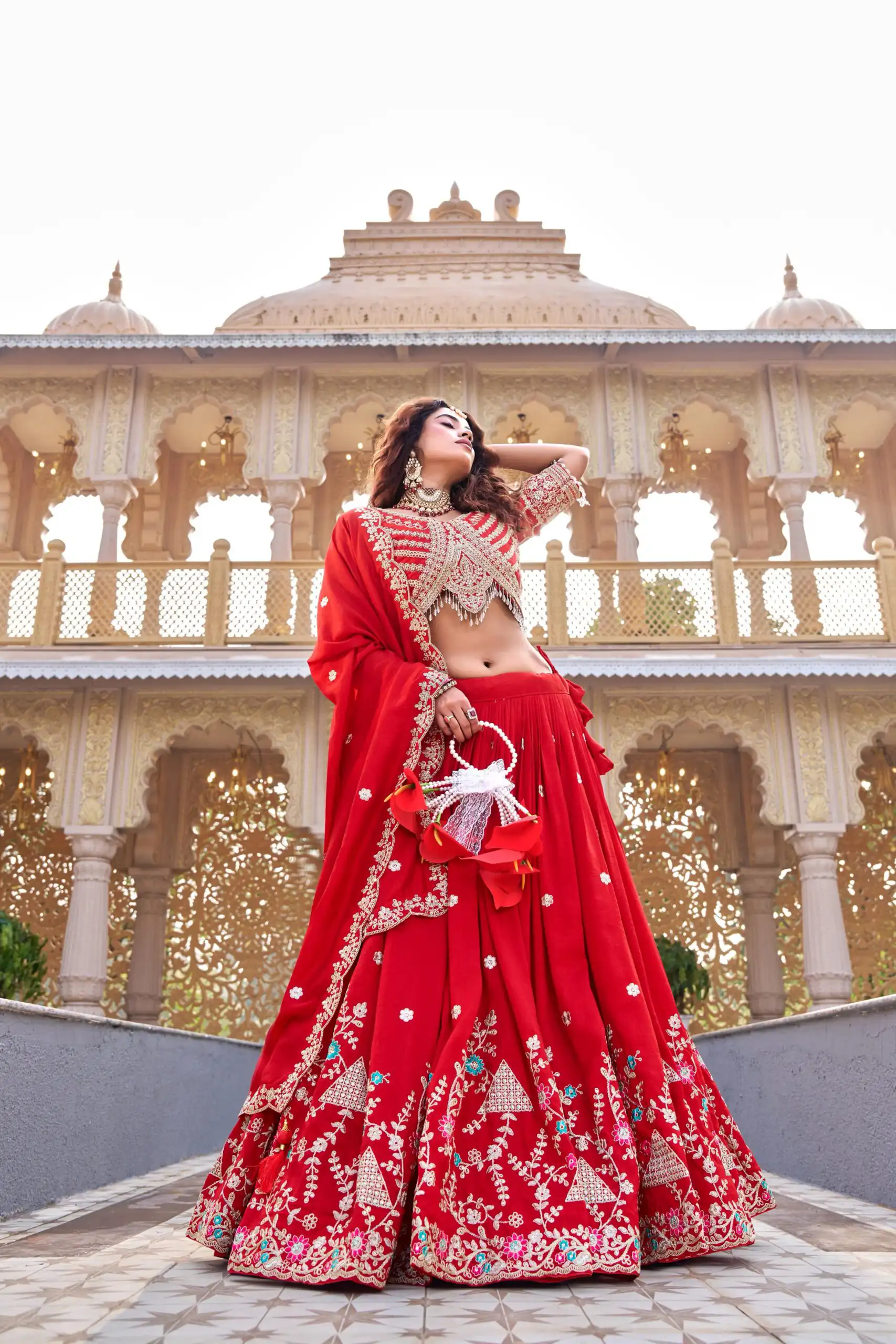 Red Vichitra Silk Thread Embroider Work Lehenga Choli | Lehenga, Bollywood Lehenga, Creative Lehenga, Designer Lehenga, Embroidered Lehenga, Party Wear Lehenga
