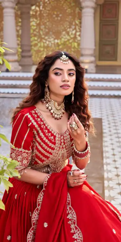 Red Vichitra Silk Thread Embroider Work Lehenga Choli | Lehenga, Bollywood Lehenga, Creative Lehenga, Designer Lehenga, Embroidered Lehenga, Party Wear Lehenga