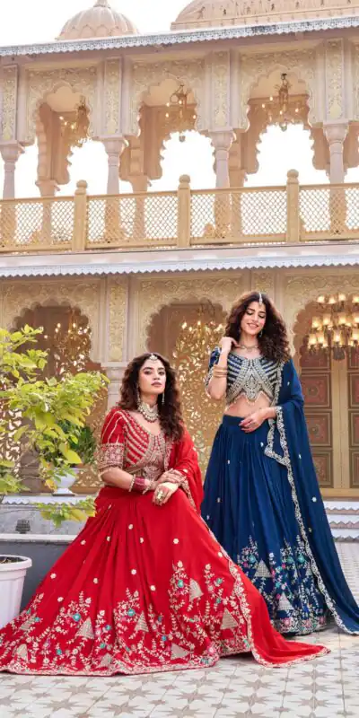 Red Vichitra Silk Thread Embroider Work Lehenga Choli | Lehenga, Bollywood Lehenga, Creative Lehenga, Designer Lehenga, Embroidered Lehenga, Party Wear Lehenga
