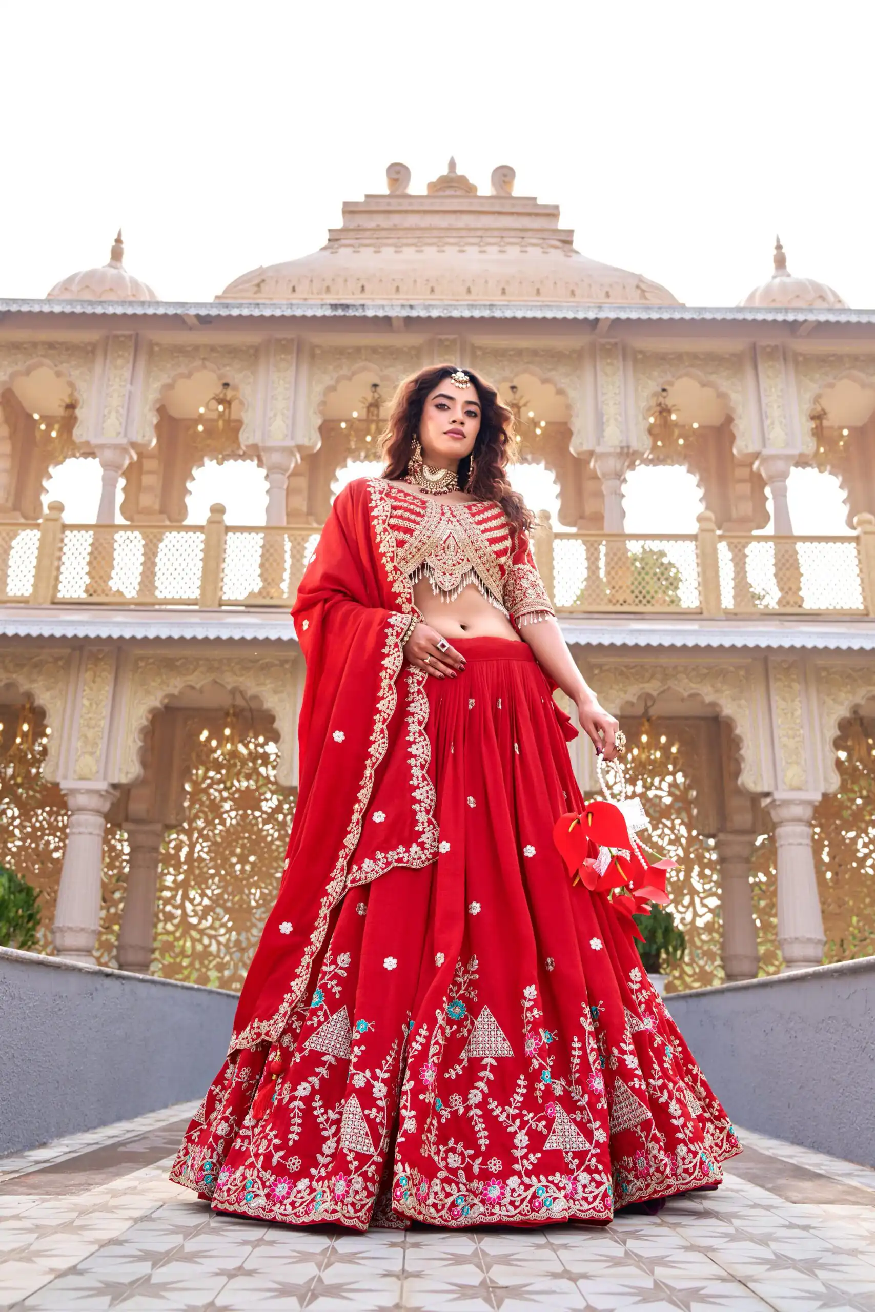 Red Vichitra Silk Thread Embroider Work Lehenga Choli | Lehenga, Bollywood Lehenga, Creative Lehenga, Designer Lehenga, Embroidered Lehenga, Party Wear Lehenga