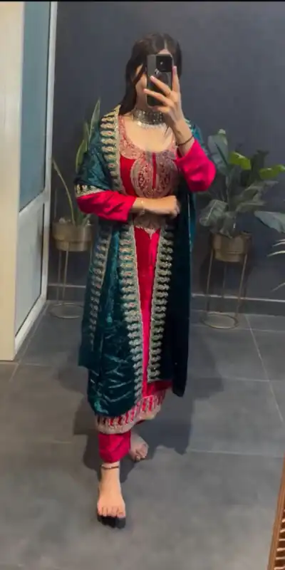 Red Viscose Velvet Lace Embroidery Work Salwar Suit | Jump Suits, Salwar suit, Casual Suits, Creative suits, Designer Suits, Palazzo Suits, Party Wear Suits, Patiala Suits, Straight Suits