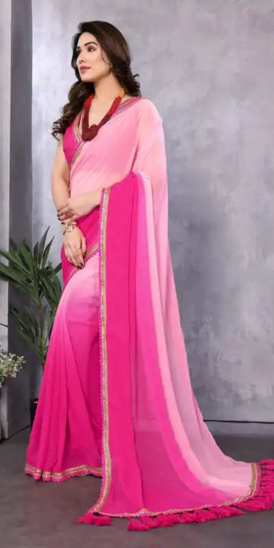 Rose Pink Faux Georgette Party Wear Saree | Sarees, Bollywood Sarees, Creative Sarees, Designer Sarees, Embroidered Sarees, Ethnic Saree, Modern Digital sarees, Party Wear Sarees