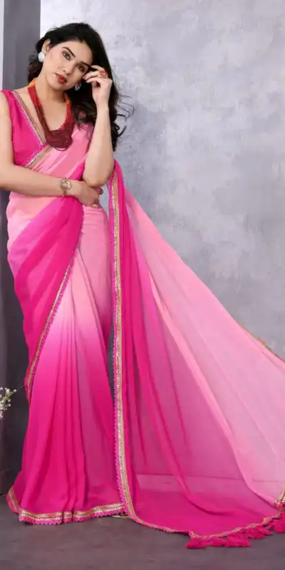 Rose Pink Faux Georgette Party Wear Saree | Sarees, Bollywood Sarees, Creative Sarees, Designer Sarees, Embroidered Sarees, Ethnic Saree, Modern Digital sarees, Party Wear Sarees