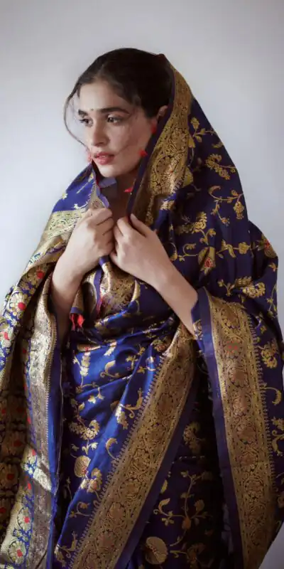 Royal Blue Banarsari Silk With Lace Border Saree | Sarees, Bollywood Sarees, Creative Sarees, Designer Sarees, Embroidered Sarees, Ethnic Saree, Modern Digital sarees, Party Wear Sarees