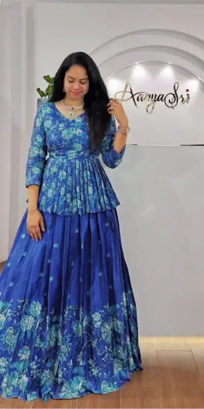 Royal Blue Chinon Digital Print Lehenga Choli | Lehenga, Bollywood Lehenga, Creative Lehenga, Designer Lehenga, Embroidered Lehenga, Party Wear Lehenga