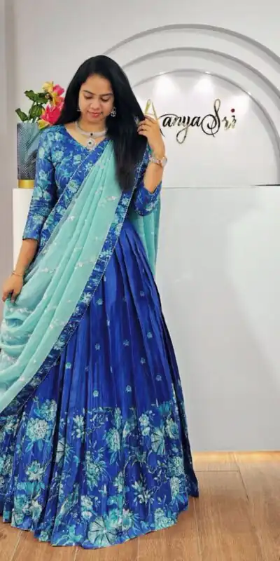 Royal Blue Chinon Digital Print Lehenga Choli | Lehenga, Bollywood Lehenga, Creative Lehenga, Designer Lehenga, Embroidered Lehenga, Party Wear Lehenga