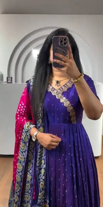 Royal Blue Chinon Thread Sequence Work Gown | Gowns, Bollywood Gowns, Creative Gowns, Designer Gowns, Embroidered Gowns, Party Wear Gowns
