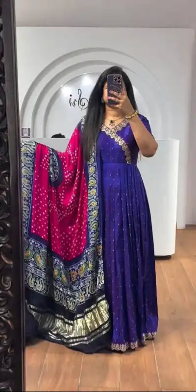Royal Blue Chinon Thread Sequence Work Gown | Gowns, Bollywood Gowns, Creative Gowns, Designer Gowns, Embroidered Gowns, Party Wear Gowns