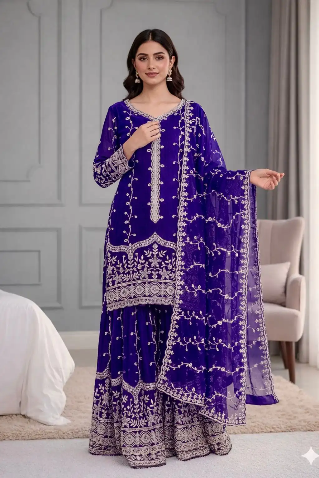 Royal Blue Fendy Silk Embroidery Work Salwar Suit | Jump Suits, Salwar suit, Casual Suits, Creative suits, Designer Suits, Palazzo Suits, Party Wear Suits, Patiala Suits, Straight Suits