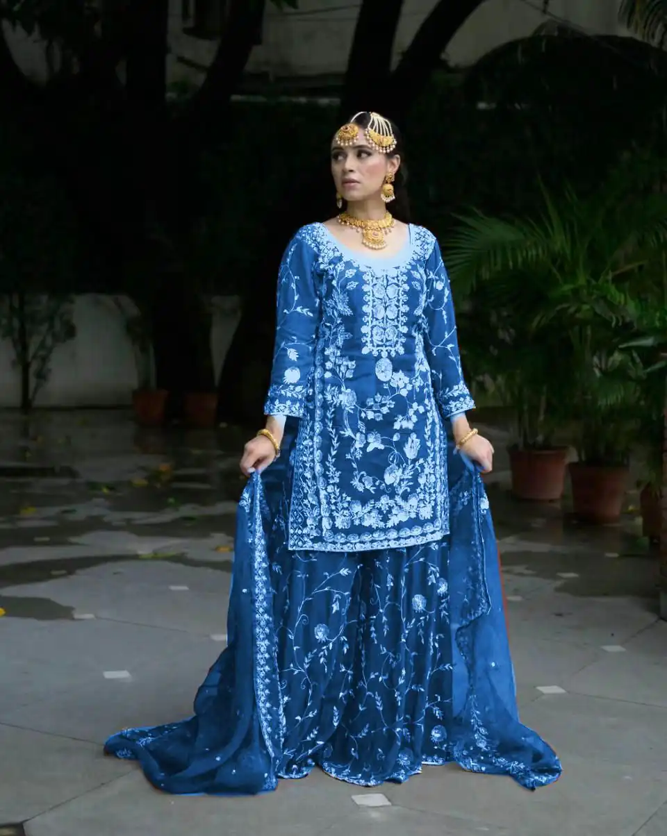 Royal Blue Fox Georgette Embroidery Work Salwar Suit | Jump Suits, Salwar suit, Casual Suits, Creative suits, Designer Suits, Palazzo Suits, Party Wear Suits, Patiala Suits, Straight Suits
