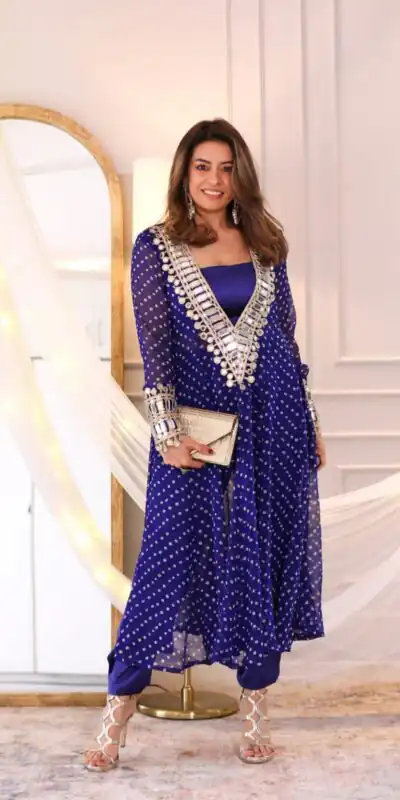 Royal Blue Georgette Embroidery Mirror Work Kurti | Kurti, Bollywood Kurti, Creative Kurtis, Designer Kurti, Party Wear Kurti, Selfie Kurti