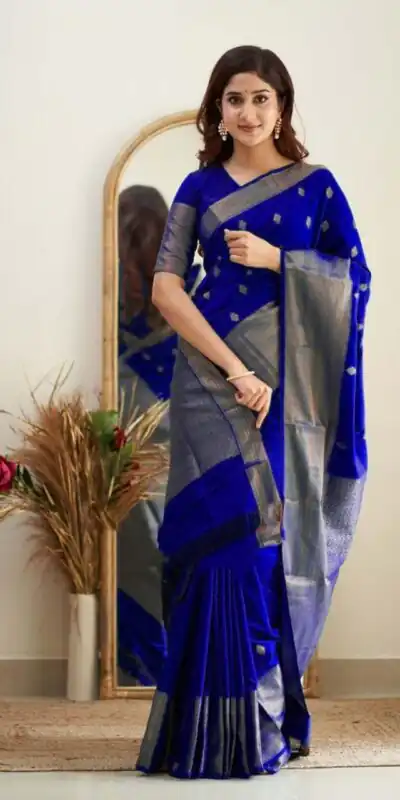 Royal Blue Soft Lichi Silk Lace Border Saree | Sarees, Bollywood Sarees, Creative Sarees, Designer Sarees, Embroidered Sarees, Ethnic Saree, Modern Digital sarees, Party Wear Sarees