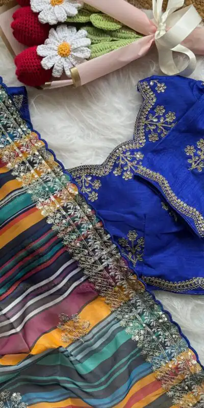 Royal Blue Soft Organza Embroidery Work Lace Saree | Sarees, Bollywood Sarees, Creative Sarees, Designer Sarees, Embroidered Sarees, Ethnic Saree, Modern Digital sarees, Party Wear Sarees