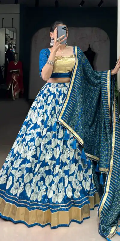 Royal Blue Tasar Silk Lace Work Lehenga Choli | Lehenga, Bollywood Lehenga, Creative Lehenga, Designer Lehenga, Embroidered Lehenga, Party Wear Lehenga