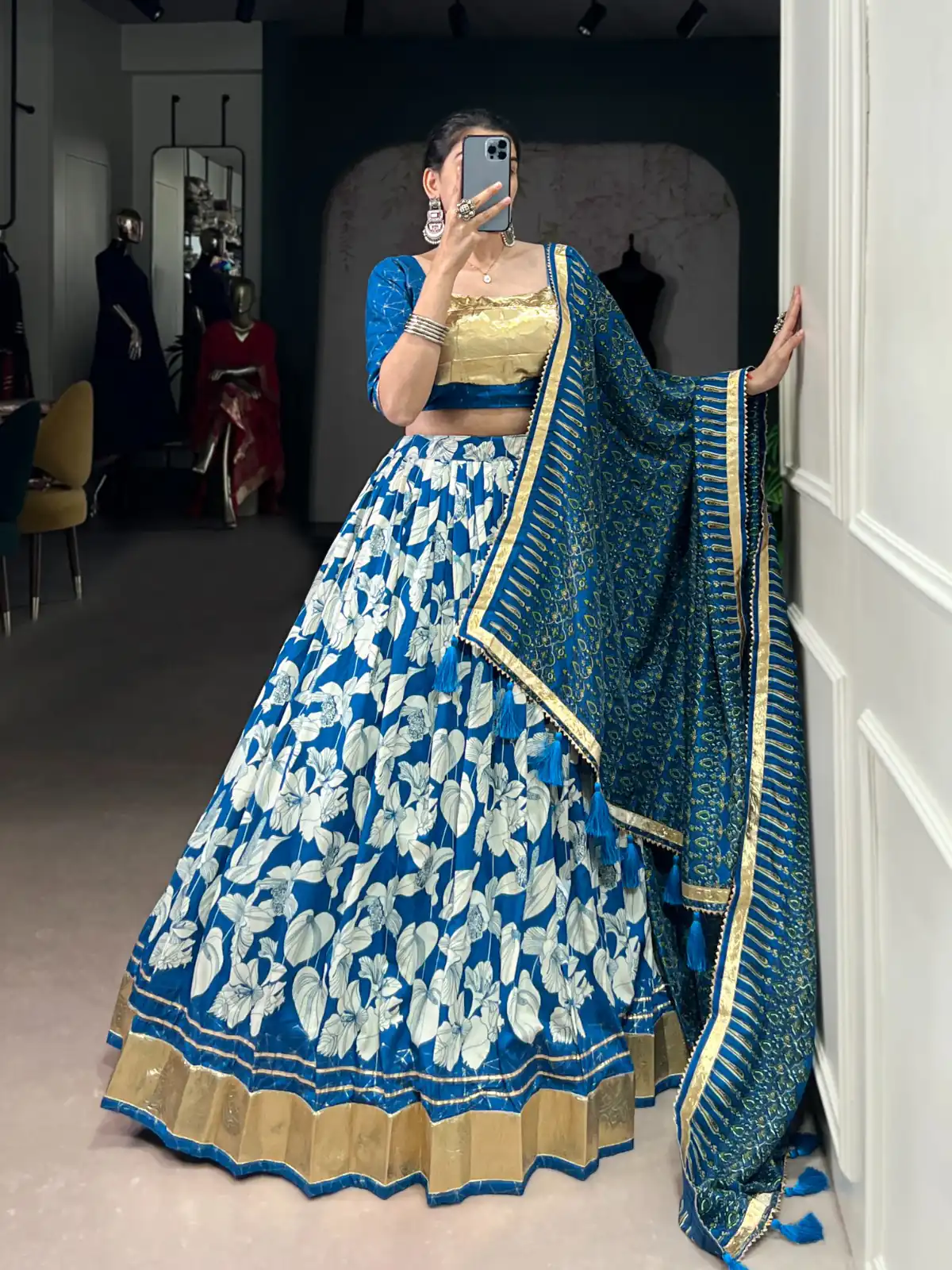 Royal Blue Tasar Silk Lace Work Lehenga Choli | Lehenga, Bollywood Lehenga, Creative Lehenga, Designer Lehenga, Embroidered Lehenga, Party Wear Lehenga