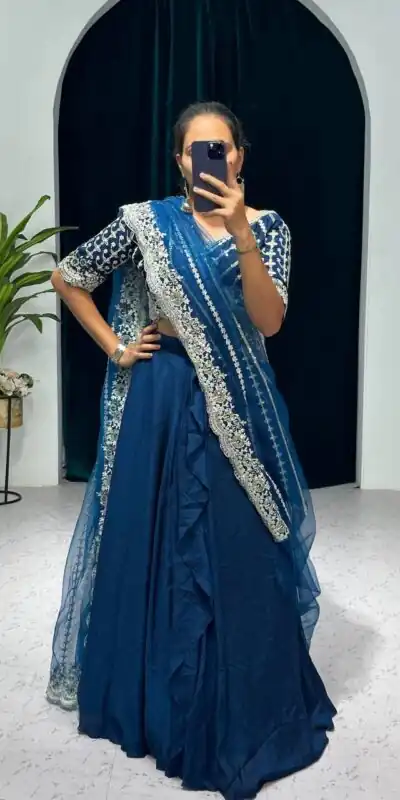Royal Blue Vichitra Embroidery Lehenga Saree | Lehenga, Bollywood Lehenga, Creative Lehenga, Designer Lehenga, Embroidered Lehenga, Party Wear Lehenga