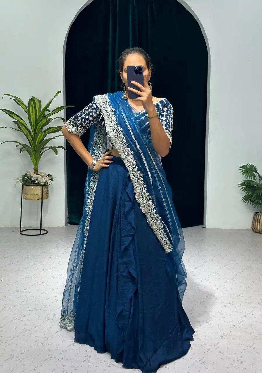 Royal Blue Vichitra Embroidery Lehenga Saree | Lehenga, Bollywood Lehenga, Creative Lehenga, Designer Lehenga, Embroidered Lehenga, Party Wear Lehenga
