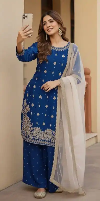 Royal Blue Zimmy Silk Embroider Work Salwar Suit | Jump Suits, Salwar suit, Casual Suits, Creative suits, Designer Suits, Palazzo Suits, Party Wear Suits, Patiala Suits, Straight Suits