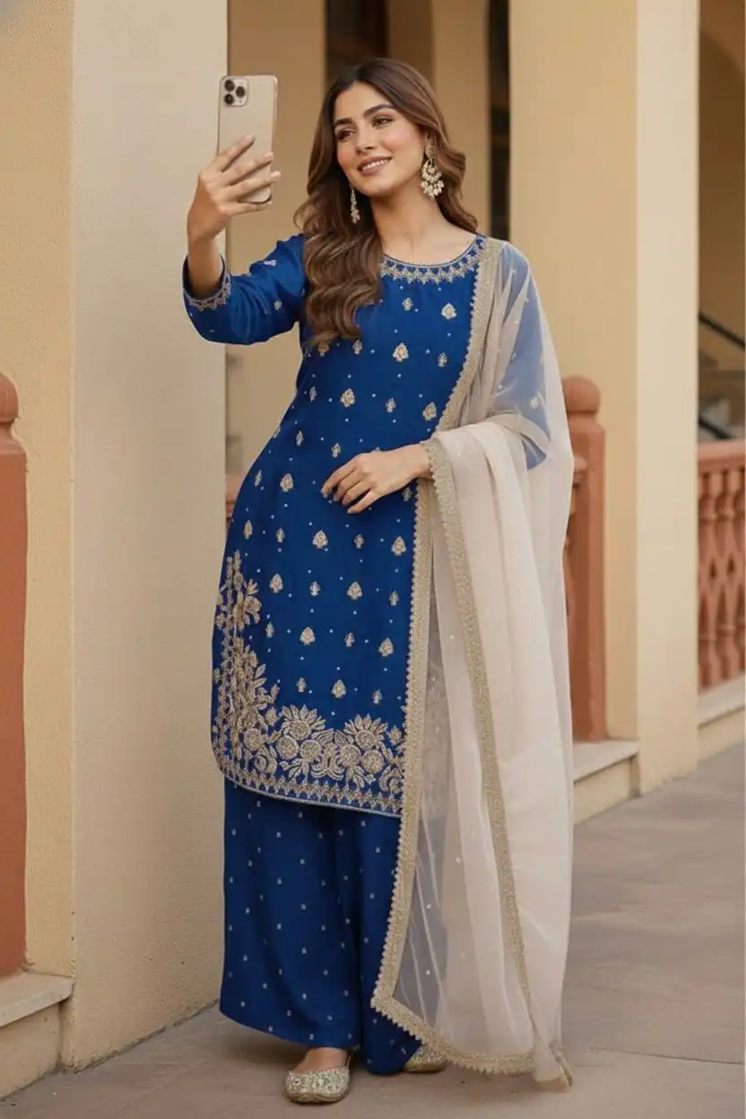Royal Blue Zimmy Silk Embroider Work Salwar Suit | Jump Suits, Salwar suit, Casual Suits, Creative suits, Designer Suits, Palazzo Suits, Party Wear Suits, Patiala Suits, Straight Suits