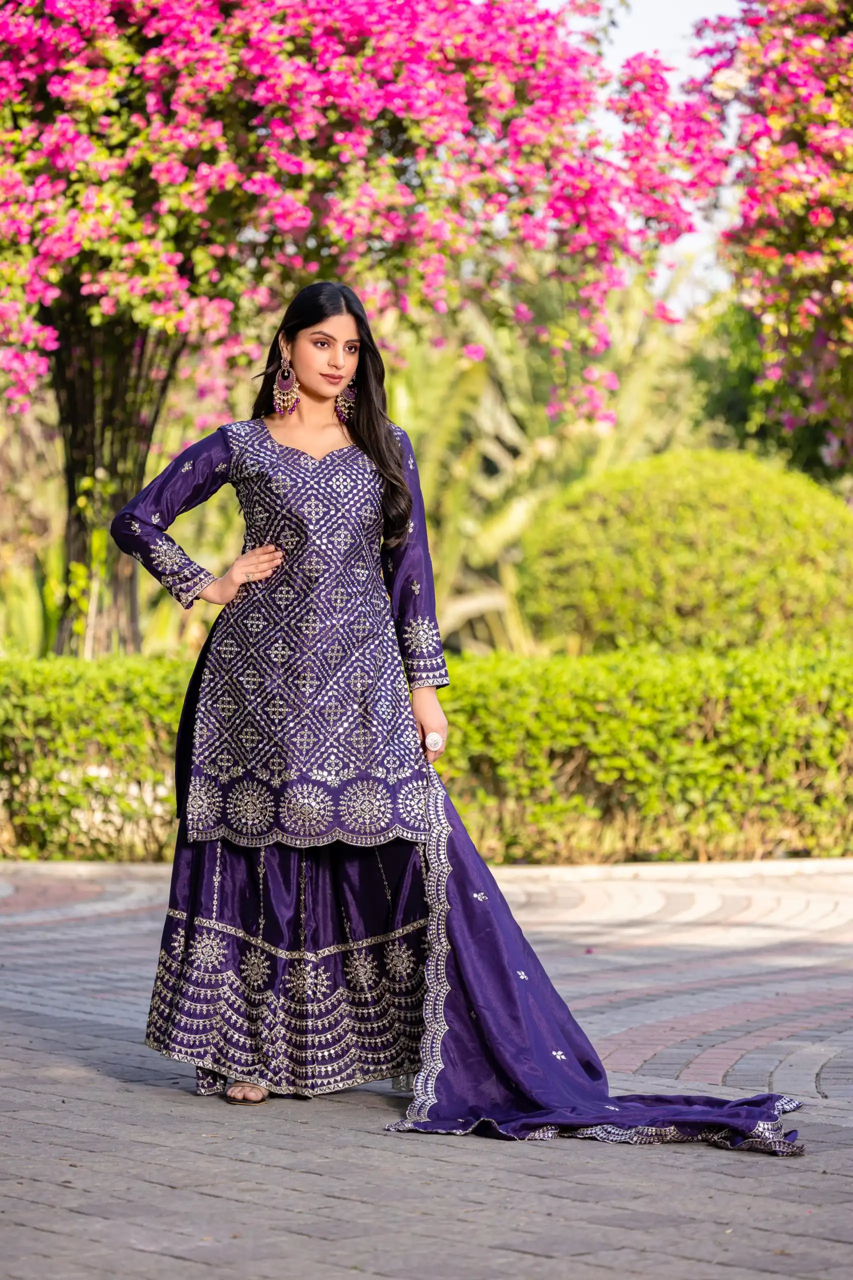 Royal Purple Chinon Thread Sequence Work Salwar Suit | Jump Suits, Salwar suit, Casual Suits, Creative suits, Designer Suits, Palazzo Suits, Party Wear Suits, Patiala Suits, Straight Suits