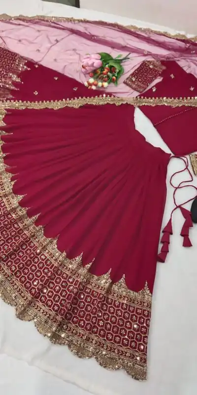 Ruby Georgette Embroidery Lehenga Choli | Lehenga, Bollywood Lehenga, Creative Lehenga, Designer Lehenga, Embroidered Lehenga, Party Wear Lehenga