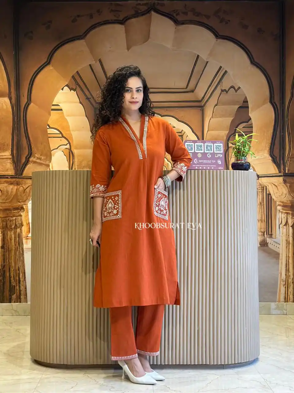 Rust Cambric Cotton Embroidery Lace Work Kurti | Kurti, Bollywood Kurti, Creative Kurtis, Designer Kurti, Party Wear Kurti, Selfie Kurti