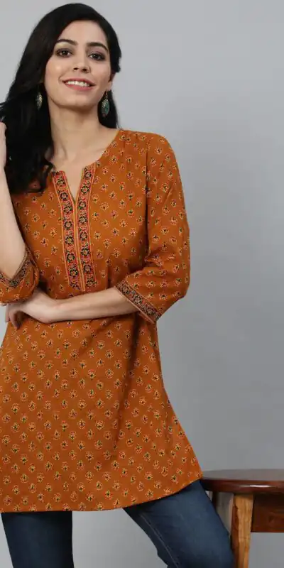 Rust Cotton Printed Kurti | Kurti, Bollywood Kurti, Creative Kurtis, Designer Kurti, Party Wear Kurti, Selfie Kurti