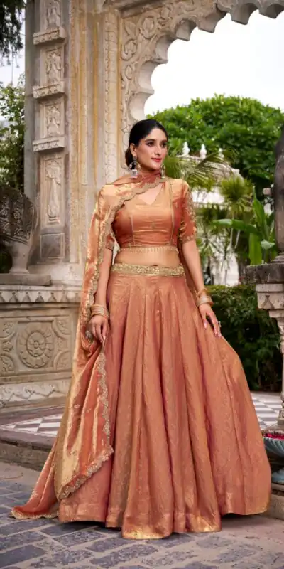 Rust Fendi Sequins Work Lehenga Choli | Lehenga, Bollywood Lehenga, Creative Lehenga, Designer Lehenga, Embroidered Lehenga, Party Wear Lehenga