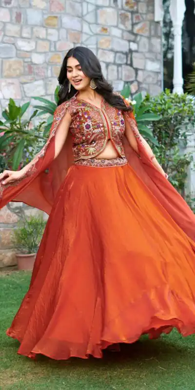 Rust Fendy Silk Embroidery Work Lehenga Choli | Lehenga, Bollywood Lehenga, Creative Lehenga, Designer Lehenga, Embroidered Lehenga, Party Wear Lehenga