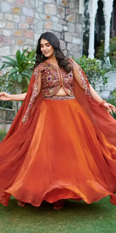 Rust Fendy Silk Embroidery Work Lehenga Choli | Lehenga, Bollywood Lehenga, Creative Lehenga, Designer Lehenga, Embroidered Lehenga, Party Wear Lehenga