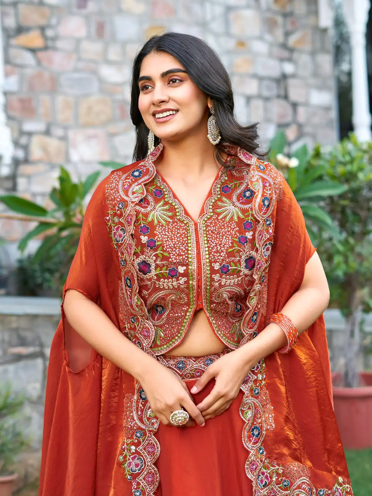 Rust Fendy Silk Embroidery Work Lehenga Choli | Lehenga, Bollywood Lehenga, Creative Lehenga, Designer Lehenga, Embroidered Lehenga, Party Wear Lehenga