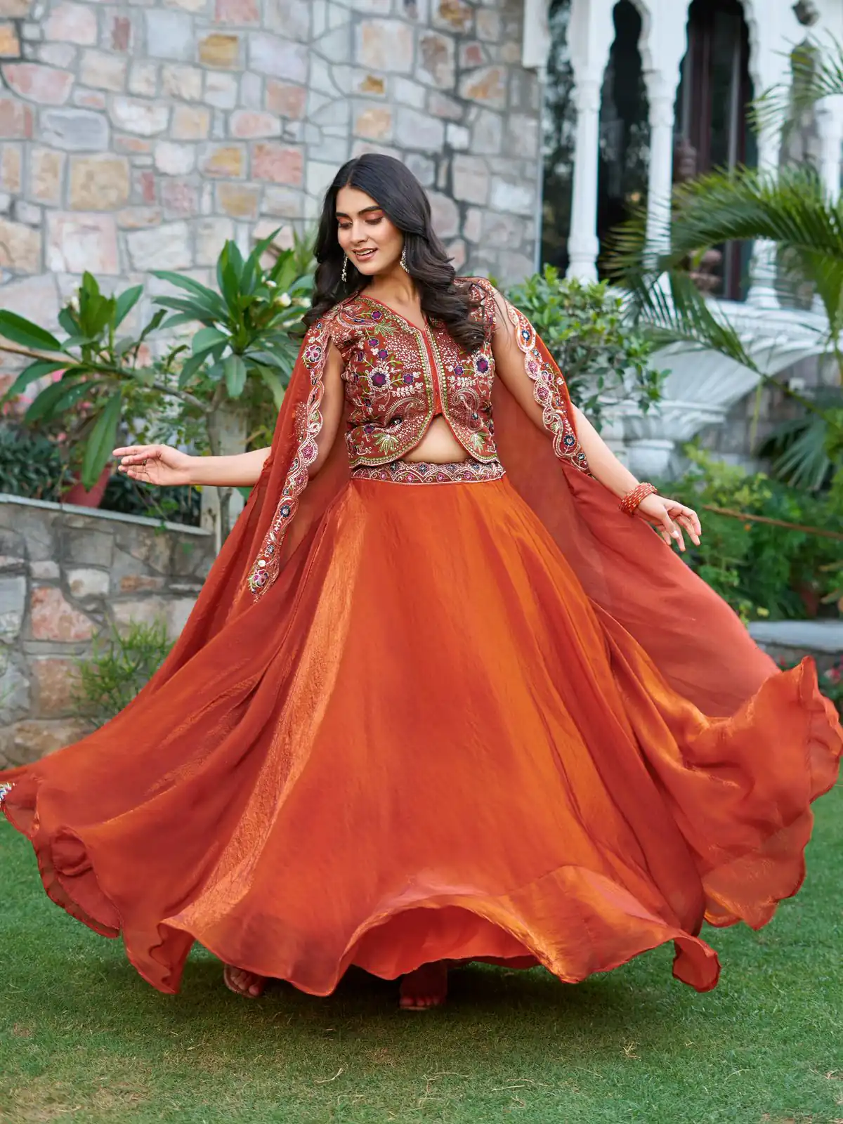 Rust Fendy Silk Embroidery Work Lehenga Choli | Lehenga, Bollywood Lehenga, Creative Lehenga, Designer Lehenga, Embroidered Lehenga, Party Wear Lehenga