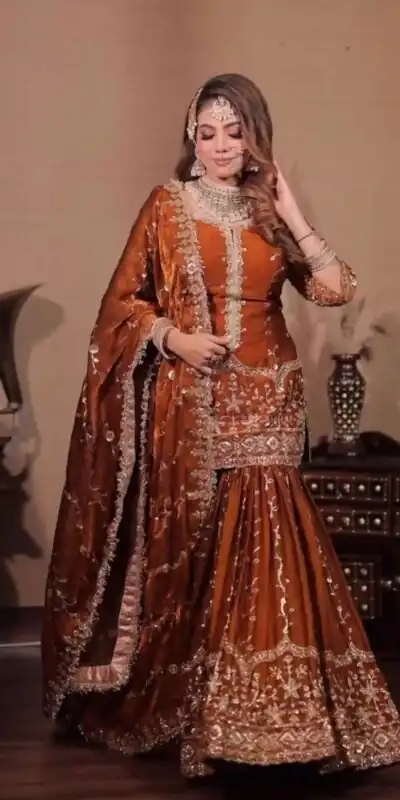 Rust Fendy Silk Embroidery Work Salwar Suit | Jump Suits, Salwar suit, Casual Suits, Creative suits, Designer Suits, Palazzo Suits, Party Wear Suits, Patiala Suits, Straight Suits