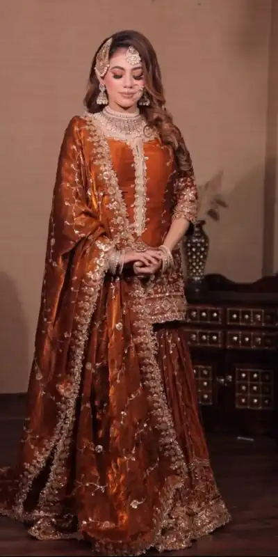 Rust Fendy Silk Embroidery Work Salwar Suit | Jump Suits, Salwar suit, Casual Suits, Creative suits, Designer Suits, Palazzo Suits, Party Wear Suits, Patiala Suits, Straight Suits