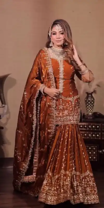 Rust Fendy Silk Embroidery Work Salwar Suit | Jump Suits, Salwar suit, Casual Suits, Creative suits, Designer Suits, Palazzo Suits, Party Wear Suits, Patiala Suits, Straight Suits