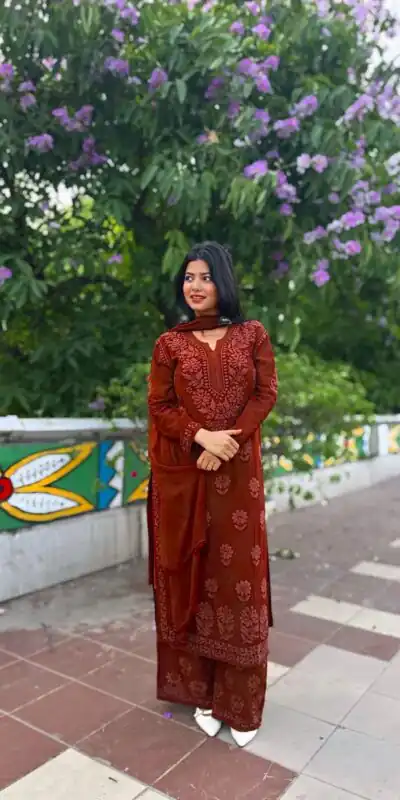 Rust Georgette Embroidery Work Salwal Suit | Jump Suits, Tops & Bottoms, Track Suits, Salwar suit, Casual Suits, Creative suits, Designer Suits, Palazzo Suits, Party Wear Suits, Patiala Suits, Straight Suits, Trendy Wear