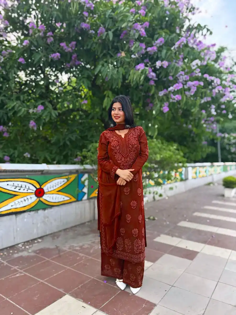 Rust Georgette Embroidery Work Salwal Suit | Jump Suits, Tops & Bottoms, Track Suits, Salwar suit, Casual Suits, Creative suits, Designer Suits, Palazzo Suits, Party Wear Suits, Patiala Suits, Straight Suits, Trendy Wear